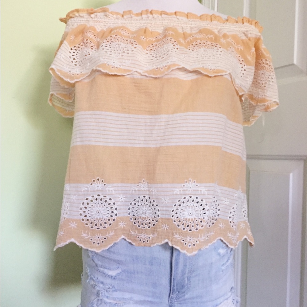 off the shoulder yellow top with embroidery